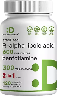 R Alpha Lipoic Acid 600Mg With Benfotiamine 300Mg Per Serving 120 Veggie Capsul • $36.99