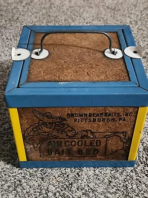 Vintage Cork Fishing Bait Box Brown Bear Baits Pittsburgh PA Air Cooled Bait Bed • $35