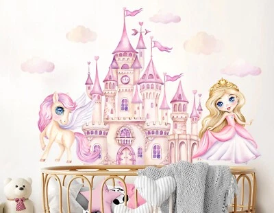 Princess Castle Unicorn Cloud Wall Fabric Decal Girl Bedroom Peel And Sticker • $47.50