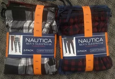 Nautica 2-Pack Super Soft Fleece Sleepwear Pants Red Plaid/Navy SML/BLACK XXL • $19.99