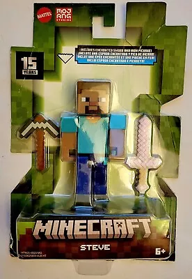 2023 Minecraft 15th Anniversary Build-a-Portal Figure: STEVE (w Enchanted Sword) • $14.95