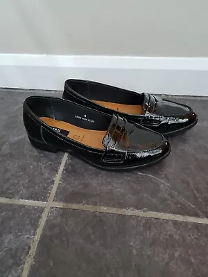 Marks&Spencer Black Patent Leather Loafers Shoes - Size 4 • £15