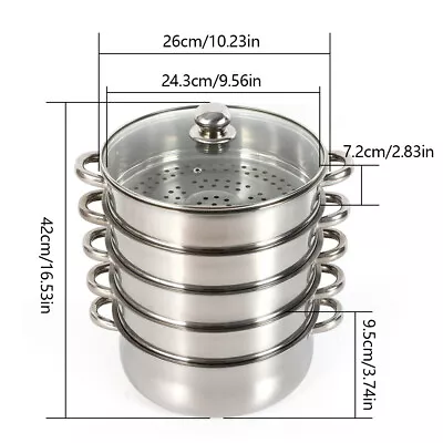 5 Tier Stainless Steel Steamer Cooker Steam Pot Kitchen Food Cooking + Glass Lid • $45