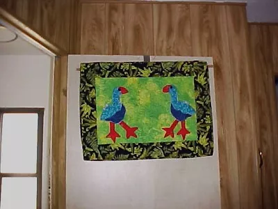 Mini Hanging Quilt Handmade Signed And Dated 18 X24  2 Parrots Applique 2008 EUC • $14