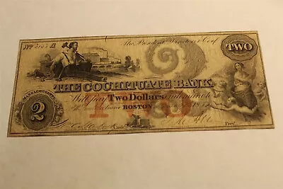 The Cochituate Bank $2 1852 Boston Mass. Obsolete Bank Note • $95