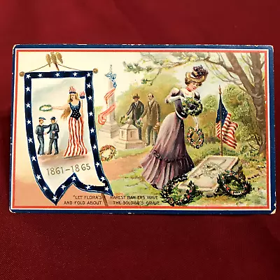 Vintage Memorial Day Postcard Raphael Tuck & Sons Lady Placing Wreath On Grave • $5
