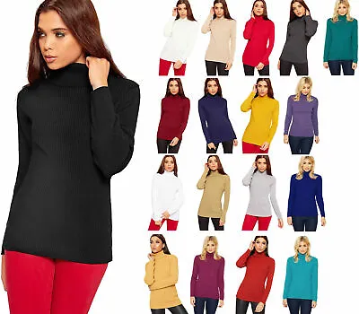 Plus Size Ladies High Polo Roll Neck Long Sleeve Ribbed Knitted Jumper Sweater  • £7.95