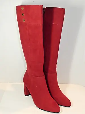 JONES NEW YORK  Kendra  Woman's Red Faux Suede Boots Zipped Size 8M Perfect A+ • $19.89