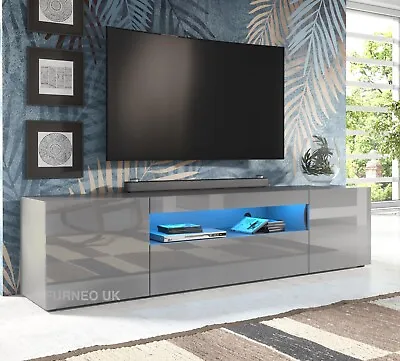 £189.70 • Buy 200cm TV Stand Grey Unit Modern Long Cabinet Gloss &Matt Clifton08G LED Lights
