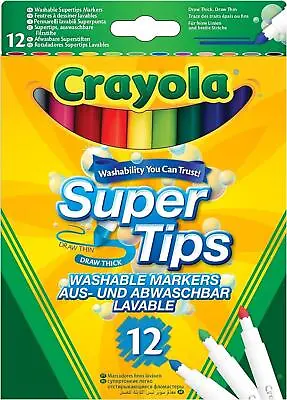 Crayola 12 SUPERTIPS WASHABLE MARKERS Kids Play Creative Pens • £4.99