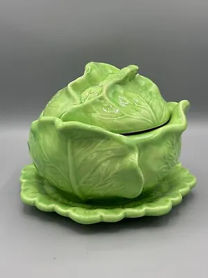 Vintage 70s Cabbage Ceramic Soup Tureen W/ Lid And Plate • $50