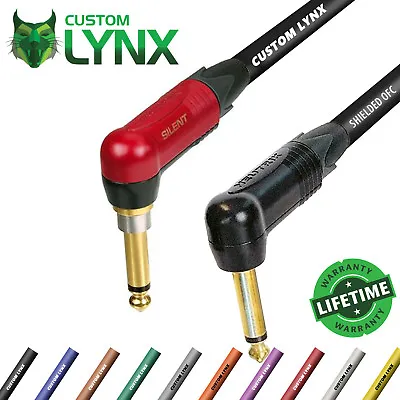 £26.55 • Buy Custom Lynx, Neutrik SILENT Right Angled Jack Guitar Cable. 6.35mm 1/4  PRO Lead