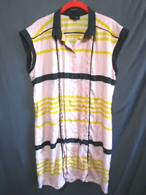 $16.09 • Buy JASON WU For TARGET Pink Yellow Black Stripe Button Up Shift Dress Women Sz L