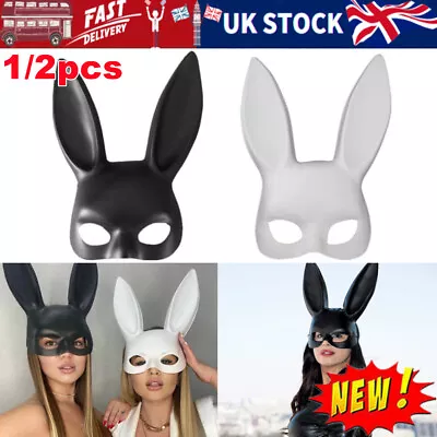 Adult Bunny Mask Black Masquerade Rabbit Ears Halloween Fancy Dress Accessory-UK • £7.69