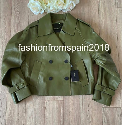 $811.49 • Buy MASSIMO DUTTI NEW WOMAN Cropped Nappa Leather Trench Coat GREEN S,M,L 4724/641