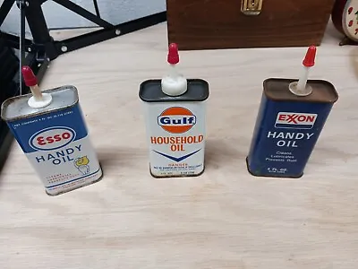 Vintage Sealed Oil Cans Esso Gulf Exxon Handy Oil Old Antique Metal Oil Can Lot • $100