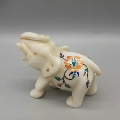 3  White Marble Elephant With Floral Inlay Of Semi-Precious Stone Unique Gift • $147.60