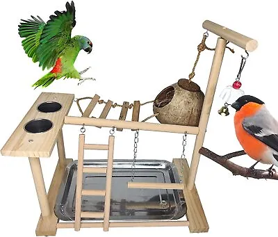 Bird Play Stand For Parrot Cockatiel Perches Gym Ladder W/Feeder Cups Coir Cage  • $56.66