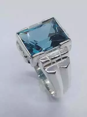 Art Deco Style 2.5Ct Princess Cut Blue Topaz Beautiful Mens Ring In 925 Silver • $83.32