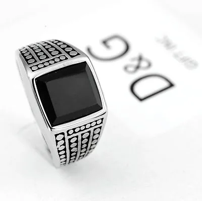 DG Men's.Stainless Steel Black Onyx Design Ring 7 8 -13*High Polish*BOX • $13.99