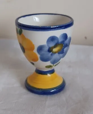 Hand Painted Pottery Egg Cup Blue And Yellow Floral Easter • £2.50