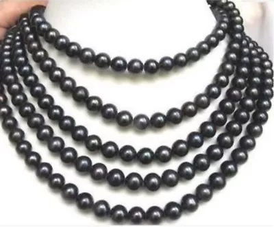 Genuine 7-8mm Natural Black Akoya Cultured Pearl Long Necklace 80inches • £59.99