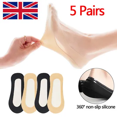 5Pairs Woman Ladies Footsies Shoe Liners Invisible Socks Anti-Slip Silky Sheer K • £2.88