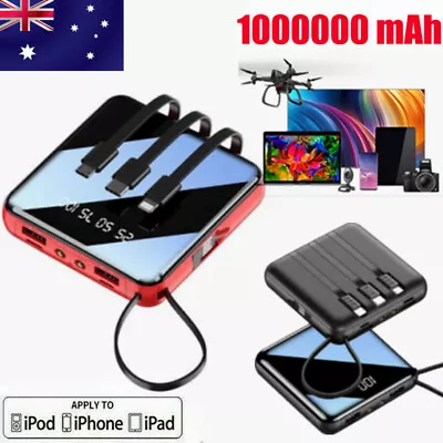 $7.88 • Buy Small Portable 1000000mAh Power Bank With Built In Cables For Phone LED LCD AU