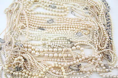 1Kg Bulk Simulated Pearl Necklaces Multi Strand Lotus Pompadour Vintage • £5.50