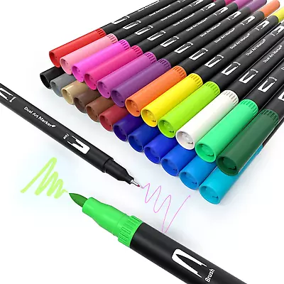 £8.79 • Buy Dual Tip Brush Pens MISDUWA 24 Colors Colouring Pens Felt Tip Pens Set For Kids