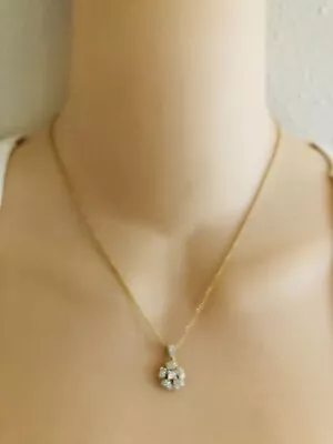 $12.99 • Buy Signed N Nadri Dainty Gold Tone Crystal CZ Flower Pendant Chain Necklace