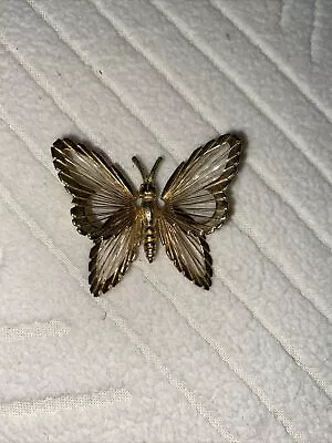 Vintage Monet Filigree Butterfly Brooch Pin Gold Tone • $9