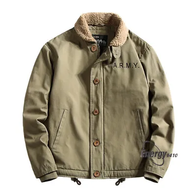 Winter Vintage Jacket Men's N1 Deck Cotton Jacket Thickened Plush Work Jacket • $60.78