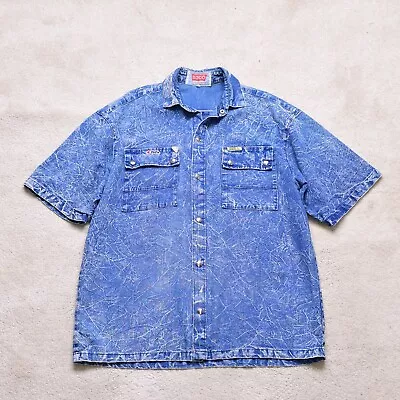 Vintage 90s Soco Blue Denim Acid Wash Casual Shirt Size Medium • £22