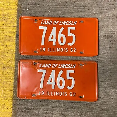 1962 Illinois License Plate Pair 7465 Low Number YOM DMV Clear Ford Chevy Dodge • $87.66