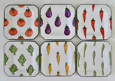 HORCHOW Italy Assorted Vegetable 8  Salad Plates Set 6 • $165