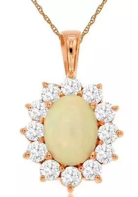 2.10ct Diamond&aaa Opal 14kt Rose Gold Oval & Round Halo Flower Floating Pendant • $2503.49