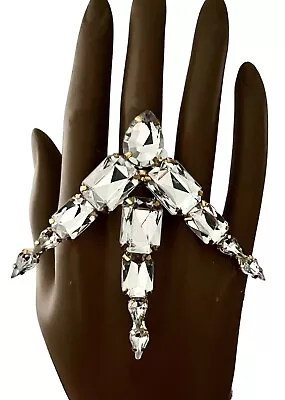 3  Tall Clear Crystals Oversized Statement Full Finger Ring Drag Queen Stage • $18