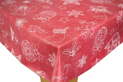 Festive Red Linen Look Christmas PVC Vinyl Wipe Clean Oilcloth Tablecloth • £10.99