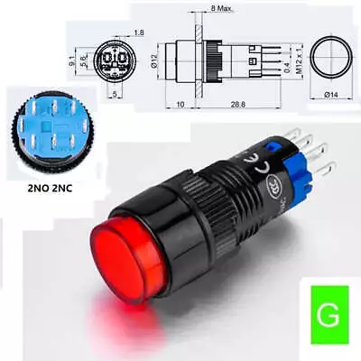 12mm DPDT Illuminated ON/OFF Round Plastic Push Button Switch (LAS2Y-Z) • $5.60