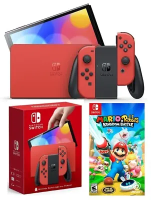 NEW Nintendo Switch OLED 64GB Mario RED Bundle SPECIAL Ed + Mario Rabbids Game! • $314.85