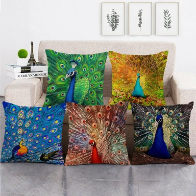£4.06 • Buy Oil Painting Peacock Square Cushion Covers Sofa Bedroom Livingroom Pillow Case