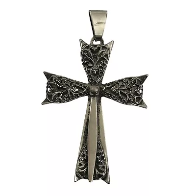 Vintage 70's Large Filigree Maltese Cross Pendant Silver Tone Charm NO CHAIN 4  • $34.99