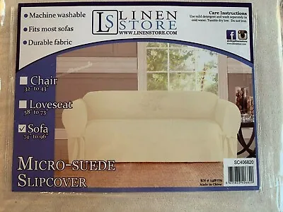 Linen Store Micro Suede Slipcover Furniture Cover Beige Sofa 74  To 96  • $34.99