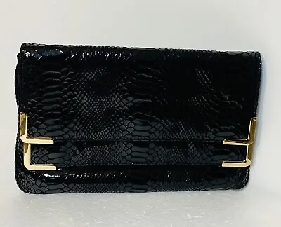 Michael Kors Clutch Beverly Snakeskin Fold Over Double Fold Over Black Leather • $49.99