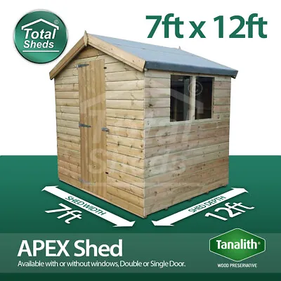 12x7 Pressure Treated Tanalised Apex Shed Quality Tongue And Groove 12FT X 7FT • £1364.39