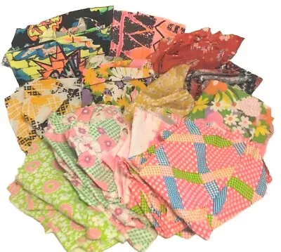 Vintage Flower Power 80s Retro Fabric Remnants Lot Cotton Canvas  • $35