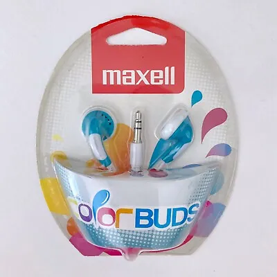 MAXELL ColorBud Blue EARBUDS With Microphone Wired Audio 3.5mm Jack 4ft Cord NEW • $9.99