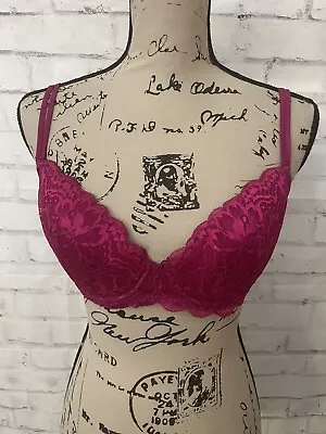 Victoria’s Secret PINK Lightly Lined Demi Bra 34D Pink Lace J Hook • $23.86