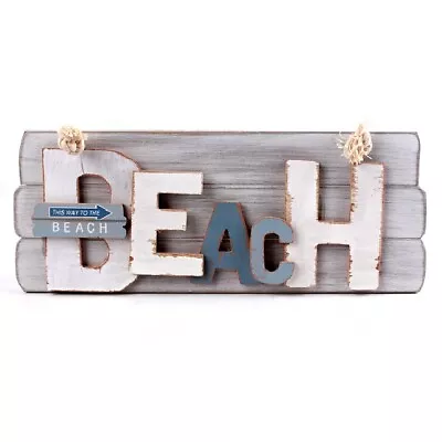 £9.48 • Buy 3D Wood This Way To The Beach Sign Plaque Wall Decoration Home Bathroom Seaside